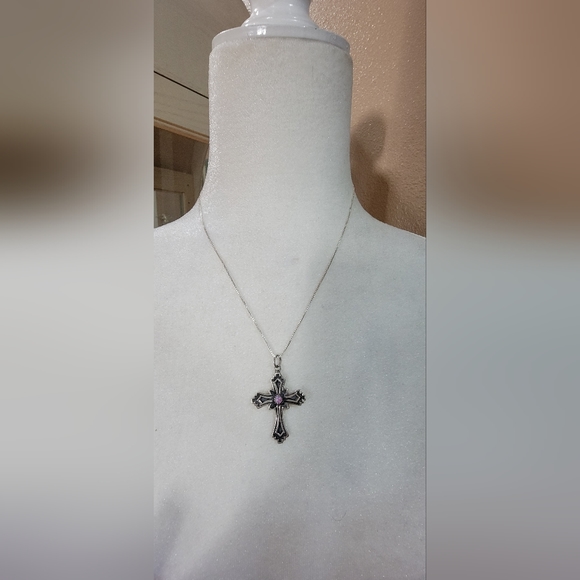 Sterling Silver Native American opal cross pendant with SS chain - Picture 2 of 3